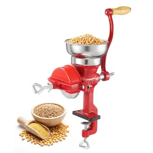 VEVOR Manual Grain Mill with Low Hopper, Hand-Crank Corn Grinder, Heavy Duty Cast Iron Wheat Grinding Mill with Stable Table Clamp Dust Cover for Grains Spices Coffee Beans Nuts