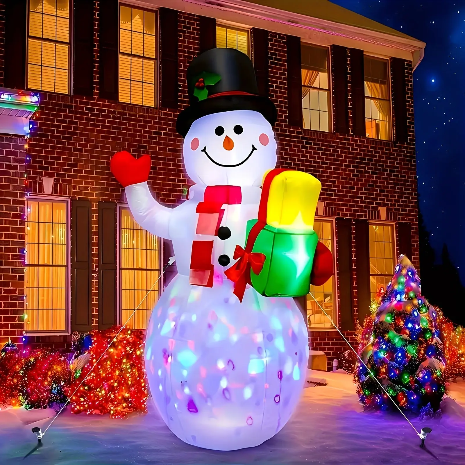 5ft Christmas Inflatable Snowman with Colorful LED Lights - Outdoor Yard Decoration with Lights, Quick Air Blown, Plug Powered, Outdoor Yard Christmas Decoration with Vibrant Lighting Effects for Home, Garden, Restaurant, And