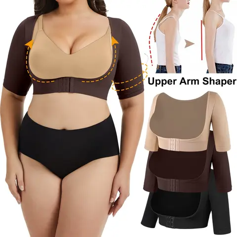 Women's Plus Size Short-Sleeve Compression Tank Top Shaper Garment - Smooth Breathable Soft Fabric, Adjustable Straps, Arm Sleeve Design, Post-Surgery Aid, Fashion Christmas Wedding Use
