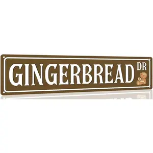Gingerbread Dr Christmas Metal  Sign Vintage Print Art Poster Plaque for Home Farmhouse Kitchen Patio Yard Cafe Bar Front Door Wall Decor 4x16 inch