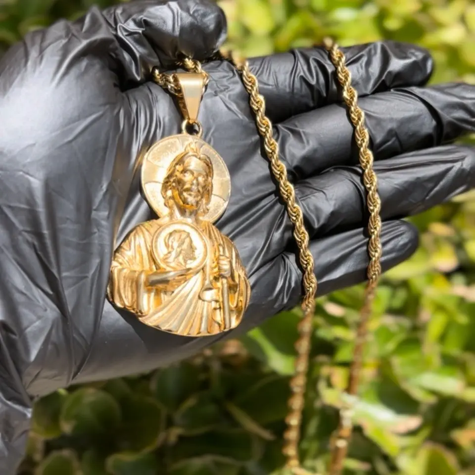 18K Gold Plated 316 Stainless Steel San Judas Tadeo Pendant