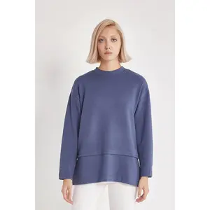 Side-Slit Modal Sweatshirt - Denim Blue