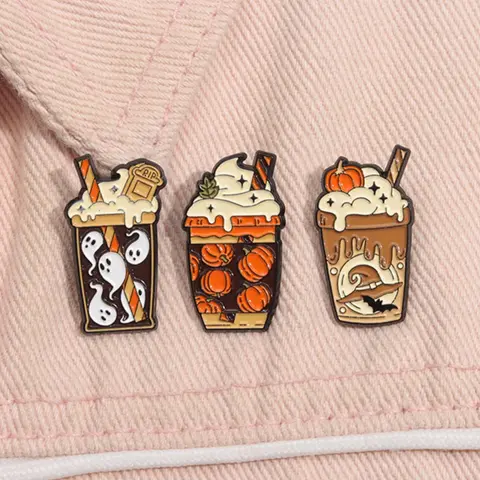 Cute Cartoon Milk Tea Drink Design Lapel Brooch Set, Fashion Alloy Badge for Women & Men, Enamel Pin Suitable for Backpacks, Jeans, Scarves, Hats Decoration As Halloween Gift, Decor Pins, Brooch Pin Clip