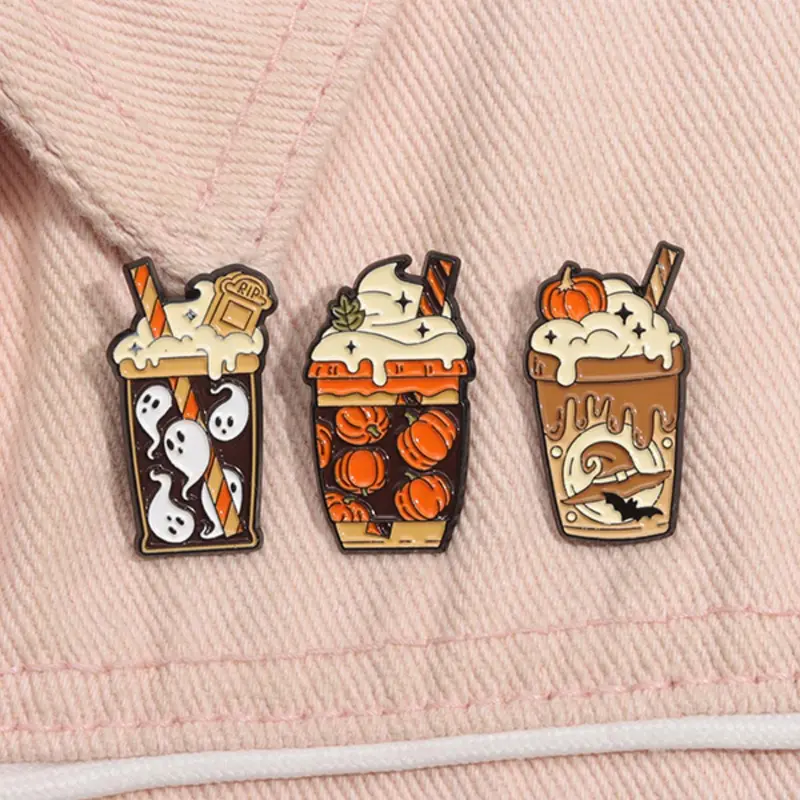 Cute Cartoon Milk Tea Drink Design Lapel Brooch Set, Fashion Alloy Badge for Women & Men, Enamel Pin Suitable for Backpacks, Jeans, Scarves, Hats Decoration As Halloween Gift, Decor Pins, Brooch Pin Clip