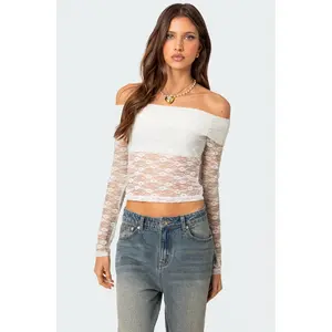 Elysia Fold Over Sheer Lace Top