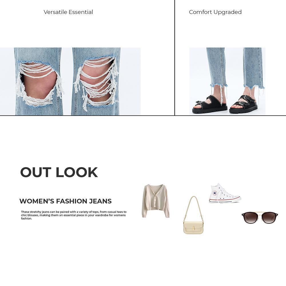 Women's Super High Rise Destroyed Straight Rigid Leg Jeans Non-Stretch Distressed Denim Pants Size Comfortable Fashion FitStyle Bottoms Womenswear Fitted Streetwear Fabric  Basic Minimalist  Gift