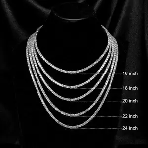 18K Platinum Plated 4-Claw 2mm 3mm 4mm 5mm 6mm Zircon Tennis Necklace Neck Chain Fashion Trendy Style Ideal Holiday Gift