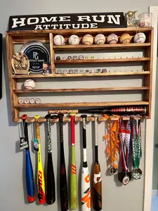 American Flag Baseball, Ring, Bat and Medal Display