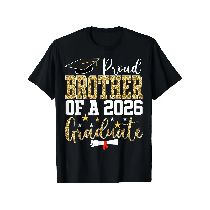 Men's Cotton Loose-Fit Trendy Vintage Vibe Graphic Tee - Proud Brother of 2026 Graduate, Round Neck Short Sleeve, All Seasons Casual Menswear for Senior Year Graduation Celebrations