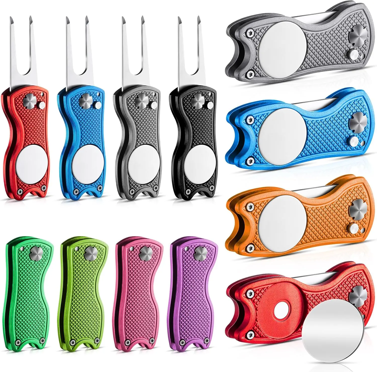 12/24/36 Pack Golf Divot Repair Tool Set| Magnetic Ball Markers, Foldable Metal Design, On-course Green Repair, Golf Outings and Tournaments