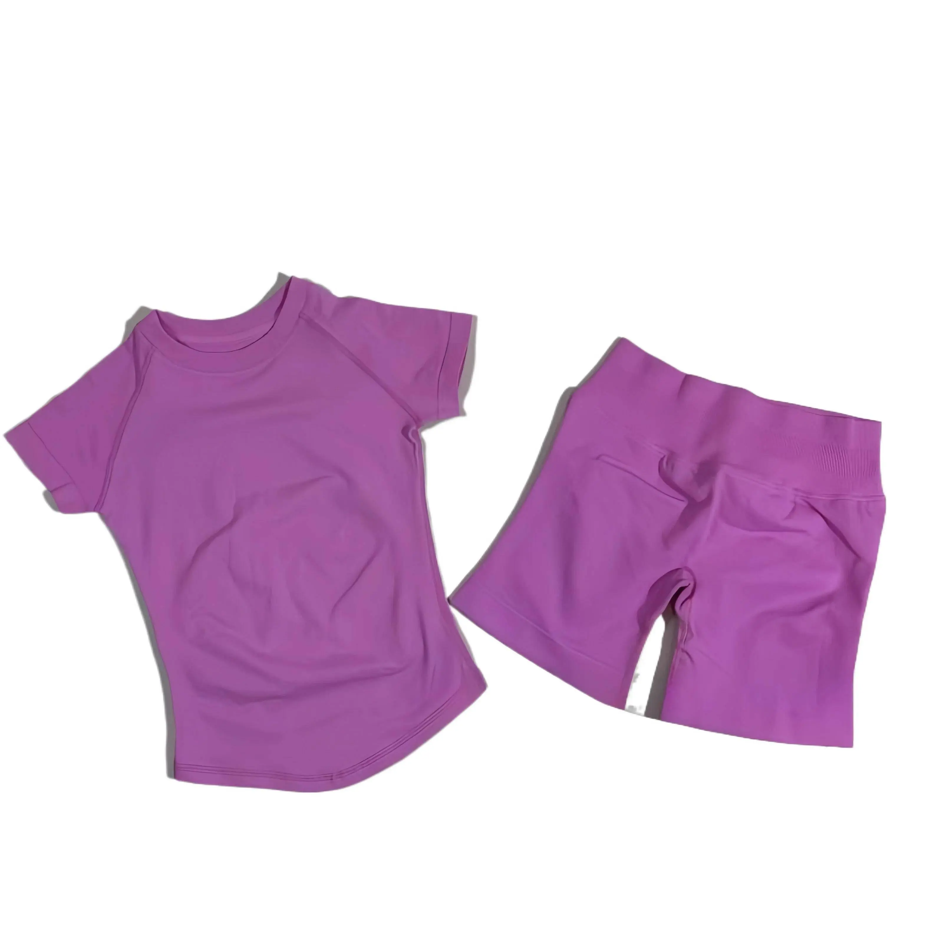 DFYNE Women's 2 Piece Seamless Matching Workout Set - Fitted Crew Neck Short Sleeve T Shirt & High Waisted Booty Sculpt Shorts, Buttery Soft Tummy Control Squat Proof Athleisure Activewear Sets for Gym Weightlifting Running