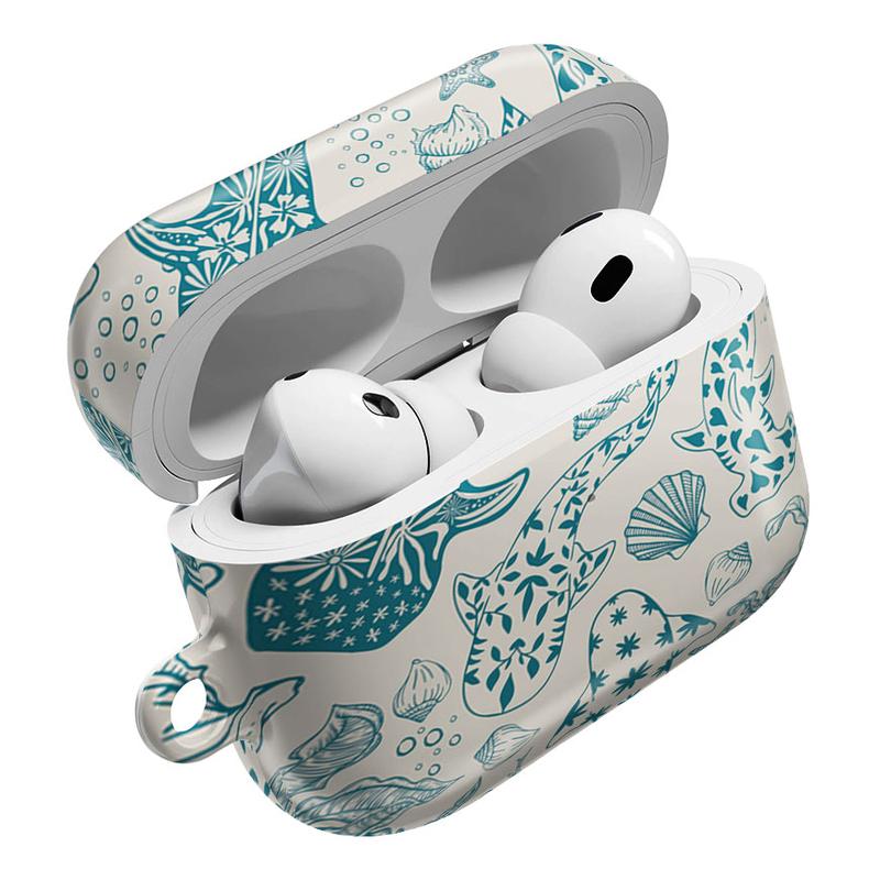 Whimsical Ocean Shark AirPods Case – Cute Sea Life Design with Starfish, Seashells & Coral Details, Aesthetic Marine Theme Protective Cover, Coastal Beach Style Accessory, Trendy Gift for Him & Her, Summer Ocean Lover AirPods Case