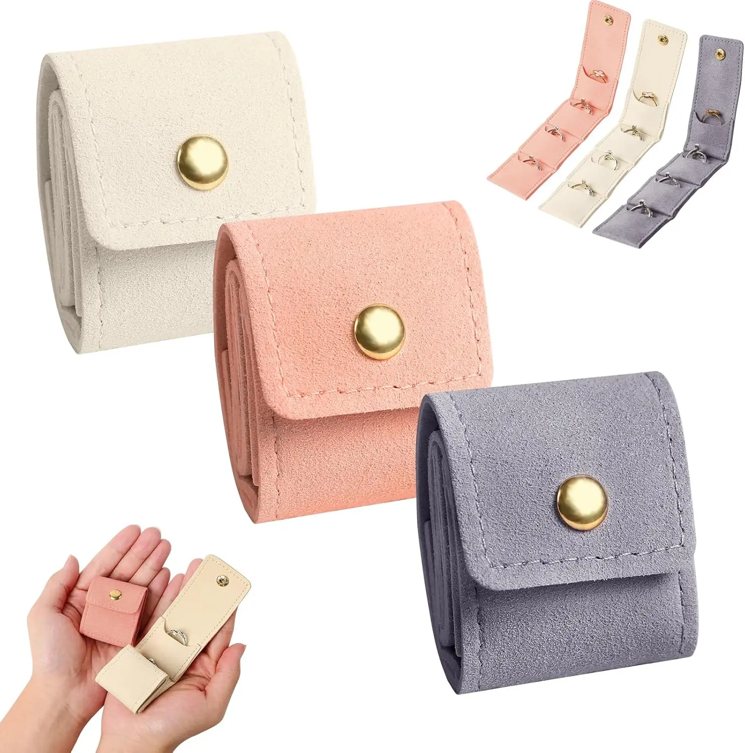 3-Piece Compact Foldable Home Storage Organizer Set - Buckle-Equipped Bag, Collapsible Box, Lightweight Portable Beauty Case for Earrings, Rings