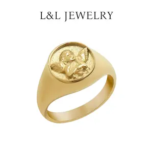 Trendy Titanium Steel Angel Boy Ring Simple Design Comfort Fit Daily Accessory for Women