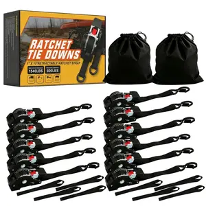 1540lbBreak Strength, Retractable Ratchet Straps (4-Pack) 1" x 10'  Heavy Duty Auto Self Retracting TieDown Straps for Truck, Trailer, Cargo Van, Motorcycle -Orange