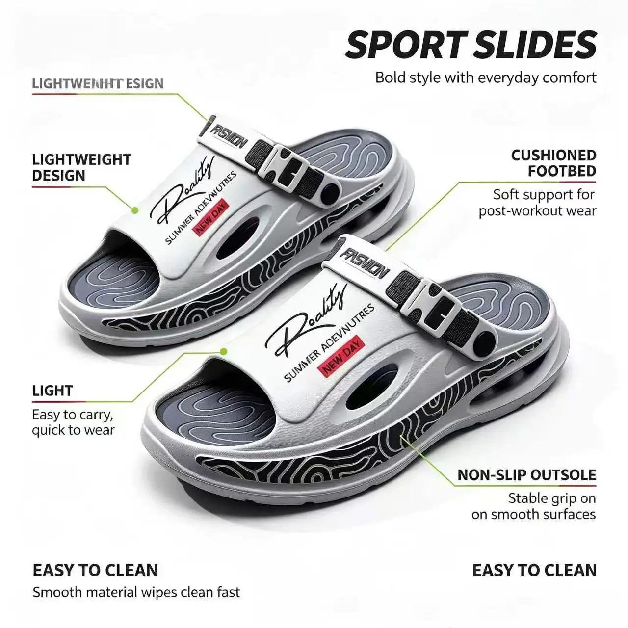 Men’s Trendy Air Cushion Platform Flipflop Slides - EVA Soft Sole Strapped Sandals with Adjustable Back Strap, Non-Slip Waterproof, Lightweight Durable PVC Footwear for Indoor Gym & Outdoor Beach Use