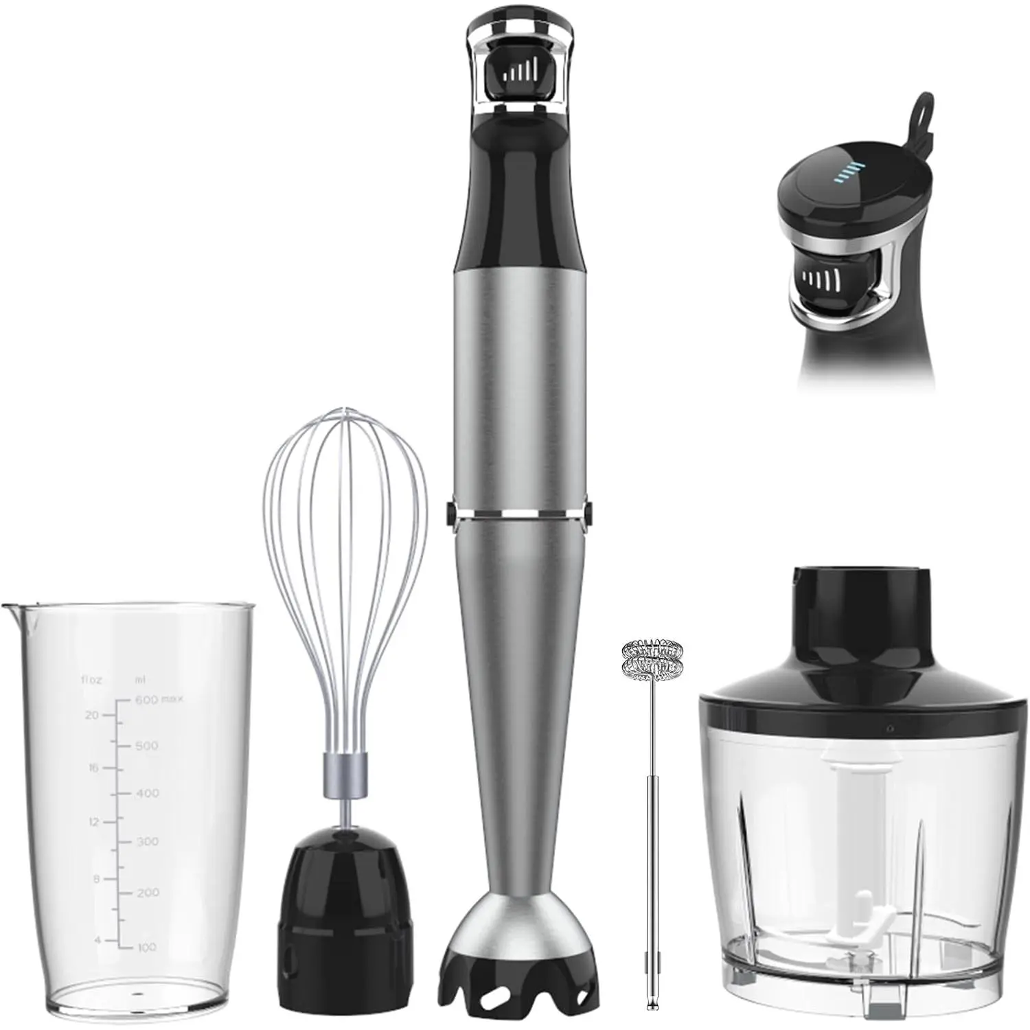 1100W Corded Handheld Stick Blender Set, 5 in 1 Stick Emulsifier Kitchen Accessories with Chopper, Whisk, Frother Attachments, Trigger Variable Speed for Soup Prep, Baby Food