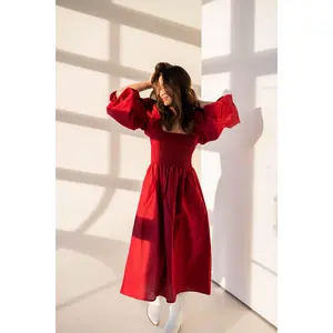 Kennedy Linen Puff Sleeve Midi Dress