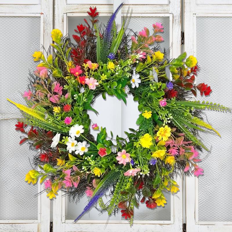 ZMOCEN-24" Wildflower Wreath - Colorful Artificial Flower Door Decor | Rustic Spring Outdoor/Indoor Wall Hanging