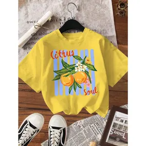 Citrus Soul Orange Blossom Graphic Oversized T-Shirt, Retro Yellow Blue Stripe Fruit Tee,Vintage "Citrus Soul" Orange Tree Oversized T-Shirt, Cute Citrus Blossom Summer Casual Tee