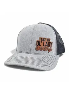 I Like My Ol' Lady Younger trucker hat with playful humor, adjustable casual cap for men, fun matching accessory and lighthearted gift idea.