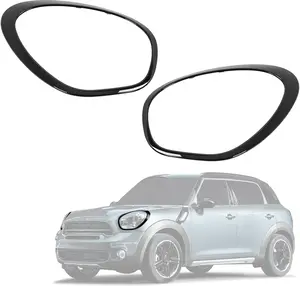 HECASA Pair Headlight Bezel Compatible with 2011-2016 Mini Cooper Countryman 2013-2016 Mini Cooper Paceman Front Headlamp Door Cover Trim Painted Gloss Black - Driver & Passenger Side