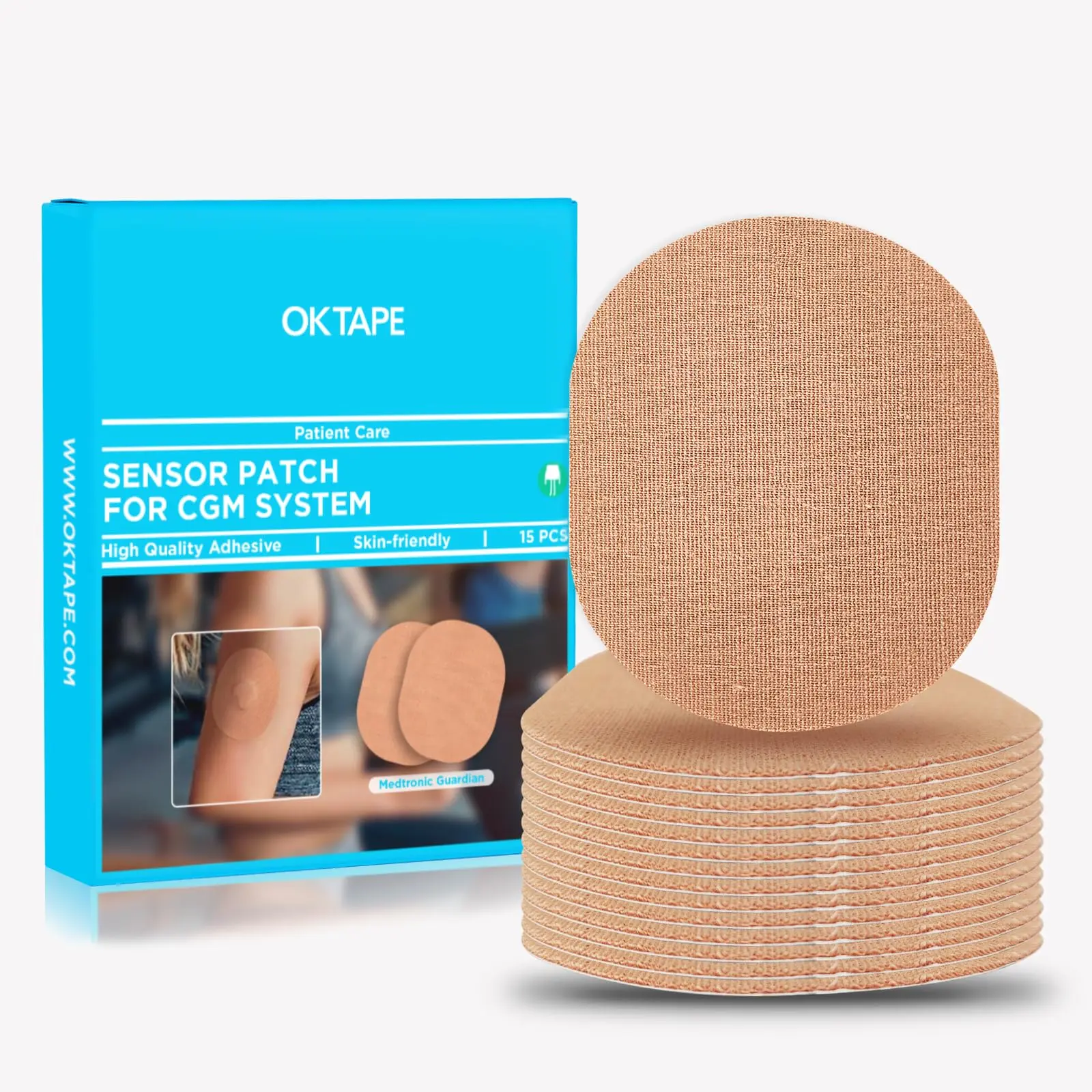 OK TAPE Adhesive Patches for MEDTRONIC Guardian and Other Sensor, Waterproof & Sweatproof CGM Patches, Long Last Sensor Patches 15 PCS, Beige