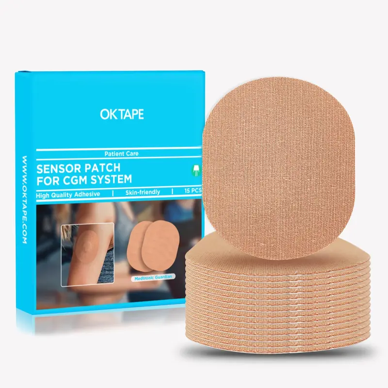 OK TAPE Waterproof CGM Adhesive Patches & Dressing Supplies for Medtronic Guardian & Other Sensors - Latex-Free, Breathable, Flexible, Peel-On, Quick Apply, Safe, Long-Lasting, 15 PCS Beige (Stays Put for Sports)