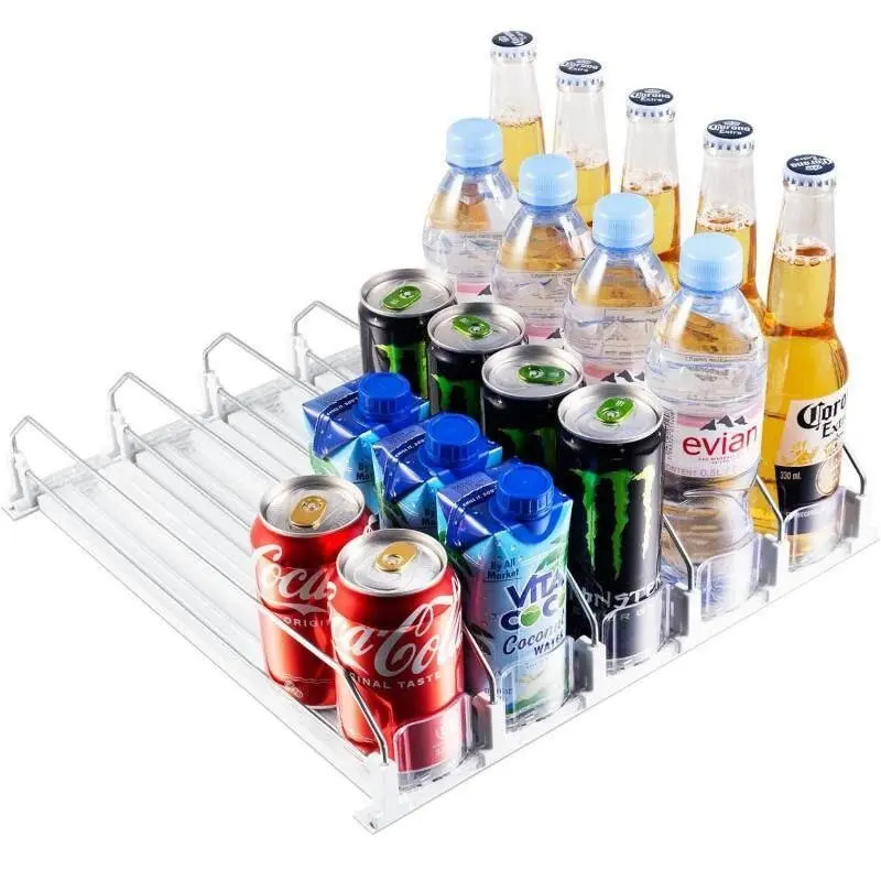 Self-Pushing Soda Can Dispenser for Refrigerator, Width Adjustable Drink Organizer, Fridge Organization, Ideal for Beer, Soda & Water Bottles, Refrigerator Accessories