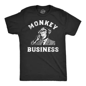 Mens Monkey Business T shirt Funny Primate Office Job Joke Tee for Guys Mens Funny T Shirts Cool Vintage Fashion T-Shirt Gift Classic Menswear Animal Apparel for Men Funny Office Short Sleeve Novelty Tees for Black -