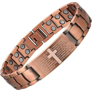 Red Copper Bracelet Turtle Back Curved Tag 3800 Gauss Magnet Magnetic Cross Bracelet Men's Outdoor Bracelet