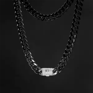Miami Cuban Chain Cute Men’s Chain Cuban Designer Avant-Garde Unique Design Bold Customized Stylish Men’s Black Cuban Chain Fashion Hip Hop Punk Style Necklace Party Everyday Decoration Fashion Multifunctional Stainless Steel Gift Rap Hats Men