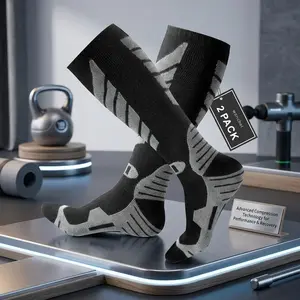 Merino Wool Ski Socks - 2 Pairs Knee High Thermal Socks for Skiing Snowboarding Winter Sports, Warm Breathable Moisture Wicking Cushioned Hiking Outdoor Activities Comfortable Durable Performance Socks