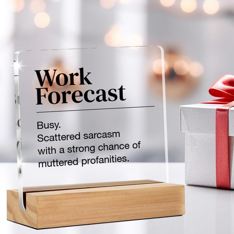 Funny Office Desk Sign - Humor Office Decor - Desk Decor for Office Cubicle - Work Forecast Clear Desk Decorative Sign Office Acrylic Desk Decor (4 x 4 Inches)