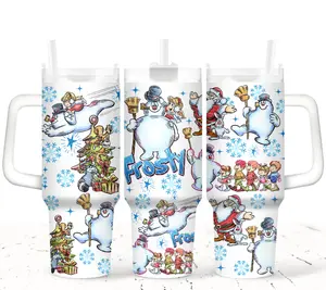 Frosty Friends Christmas Tumblers 20oz 30oz 40oz Classic Snowman Holiday Cup with Plastic Lid & Straw Non BPA Free Double Walled Stainless Steel Winter Vibes