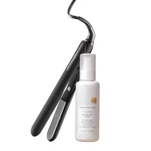 Flat Iron Straightener + Style Heat Protectant Spray Set - 3/4 Inch Mini Straightener for Short Hair - Travel Case - Auto Shut Off
