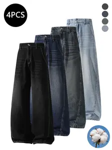 4-pack men’s jeans for autumn/winter, high cotton gradient straight-leg jeans, retro street style versatile, everyday commuting pants for men