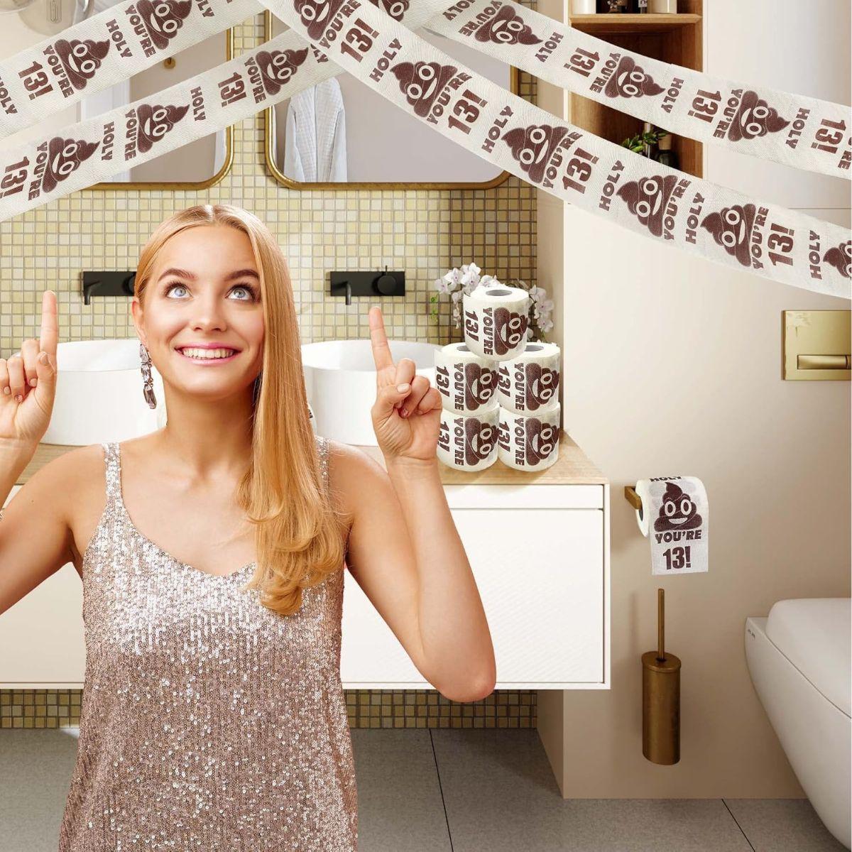 13th Birthday Decorations – Funny Toilet Paper Roll Party Decor for Boys & Girls
