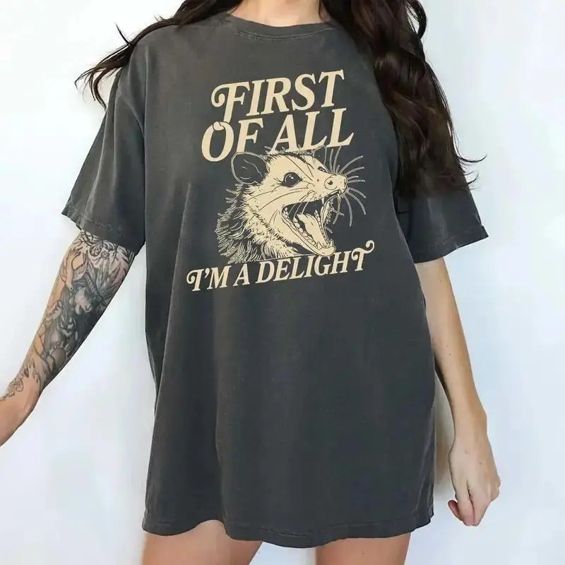 Unisex Cotton Graphic Tee Funny Opossum Meme Shirt Sarcastic Quote Print Retro Style Humor Statement Top Soft Breathable Short Sleeve Crewneck Casual Streetwear Everyday Wear Gift Idea Trendy Aesthetic Tee