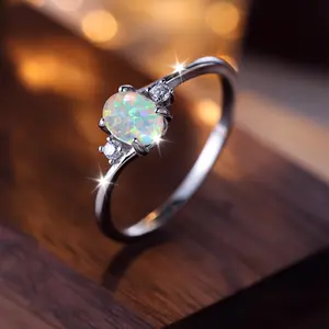 Elegant Opal Inlaid Egg-Shaped Ring - Timeless Beauty Accessory for Women - High-Quality Gift Symbolizing Purity and Elegance for Daily Wear and Party Occasions