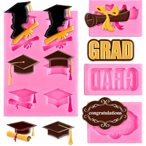 4 Pack Graduation Mini Fondant Silicone Molds Cap Diploma Mould Congrats Grad Candy Chocolate Mould for Party Soap Jelly Cake Cupcake Topper Decoration