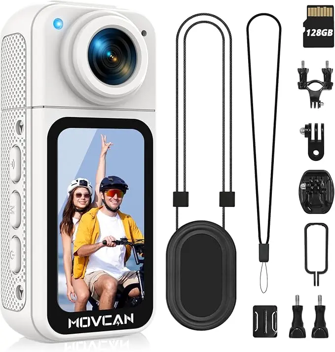 S70 Body Camera with Audio and Video Recording, HD 1520P Body Cam with 180° Rotating Lens, Thumb Size Hands Free Recording Body Worn Camera, Portable Camcorder for Work (128GB, White)