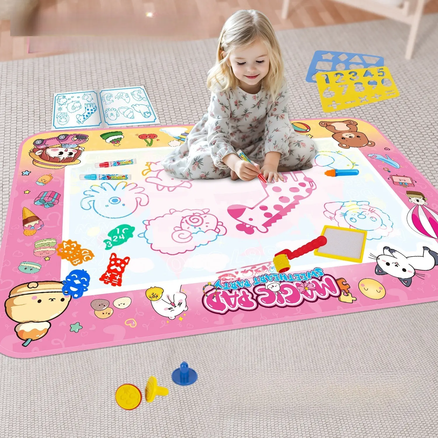 Cartoon Pattern Water Painting Mat, Drawing Mat, Creative DIY Painting Supplies, Reusable Water Painting Mat, DIY Painting Toy for Girls