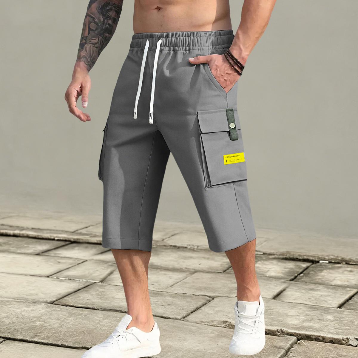 Pack of 5 men’s cargo shorts with an adjustable drawstring elastic waistband design, multiple practical pockets, flap side cargo pockets with large capacity, a casual, versatile style—an ideal everyday casual gift for a street-style boyfriend.