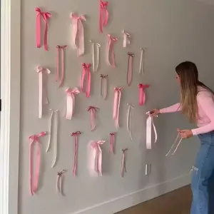 12pcs Ribbon Bow Decorations, 22cm Long Wall Hanging Bows, Princess Style Polyester Pull Flower Bows, Floral Gift Box Ribbons