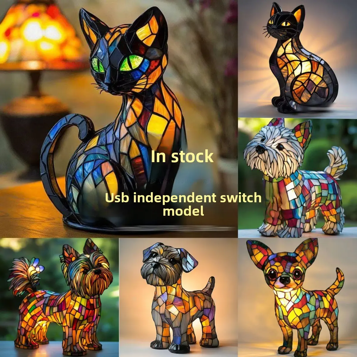 Symphony of Color Strange Dog Series Statue LED Night Light Home Desktop Decoration Resin Ornament