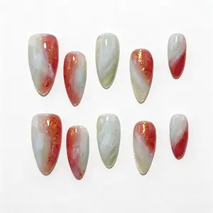 Moonovate - SUNSET 10pcs Handmade Press On Nails Almond Nails REUSABLE 3D Gel Fake Nails Acrylic Press On Nails