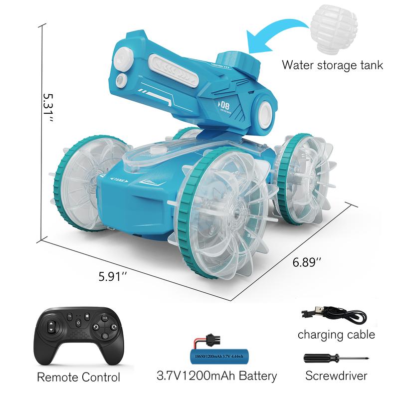 All Terrain Road RC cars for kids amphibious tank model automatic water spray toycar with light effects, summer toys, children/adulttoys Rctoys