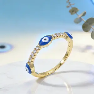 Womens Gold Plated Evil Eye CZ Ring Micro Paved Band Elegant Vintage Promise Ring For Daily Party Gift