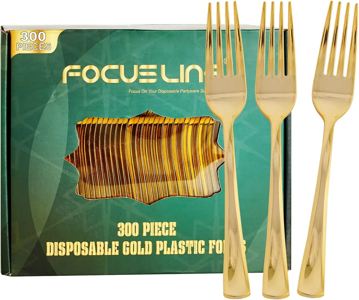 FOCUSLINE 300 Pack Disposable Gold Plastic Forks
